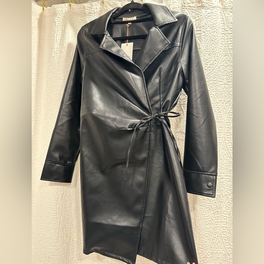 Pleather wrap tie dress